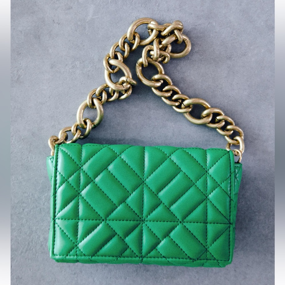ZARA quilted faux leather bag // KELLY GREEN